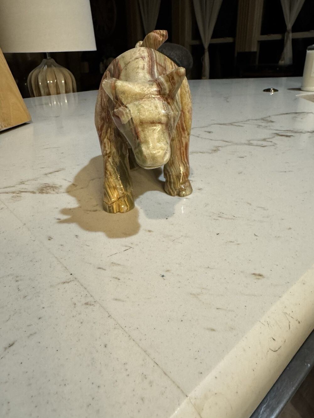 Onyx Stone Bull Collectible Carving